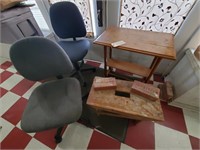 Old wooden table & bench 2 ofc chairs 2 old brick