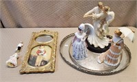 Grouping of 2 Vanity Trays & Figurines