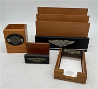 Harley Davidson Wooden Desktop Stationary Organize