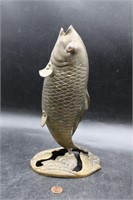 Leaping Carp Bronze Statue W/Faceted Glass Eyes