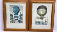 Pair of Hot Air Balloon colored illustrations,