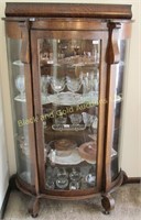 Antique Curved Glass Oak China Cabinet