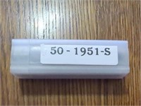 Roll of 50 1951-S Lincoln Wheat Cent coins
