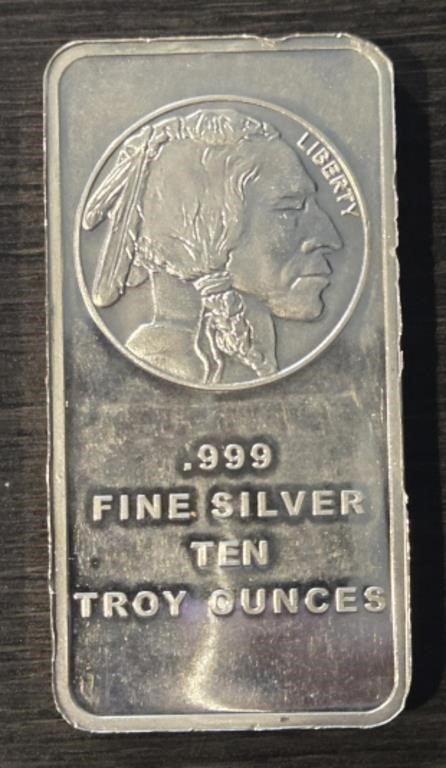 10-Ounce Silver Bar: Indian/Buffalo