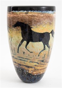 Paul Bendzunas Horses Studio Art Glass Vase