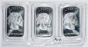 3  Liberty  1 oz .999 silver bars