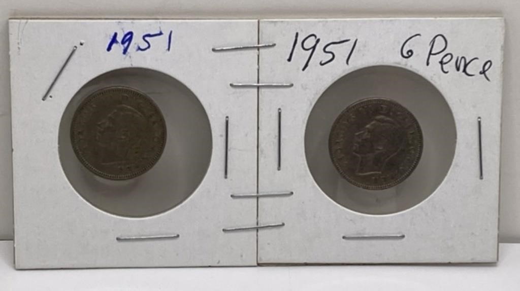 (2) 1951 British Six Pence