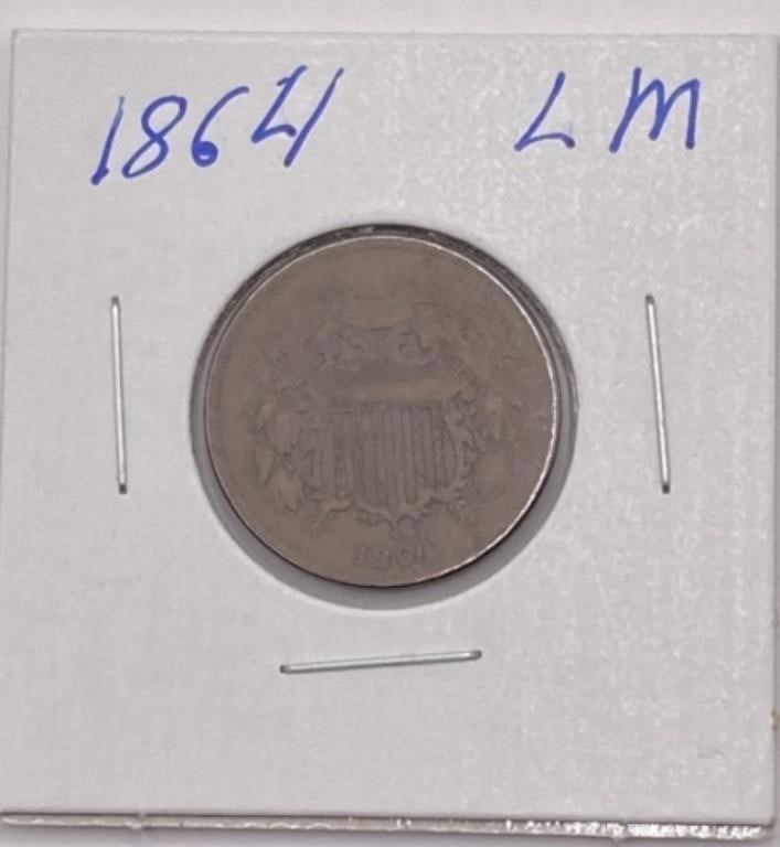 1864 Two Cent Coin Large Motto