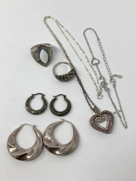 Sterling Bracelet, Earrings, Necklace and Rings
