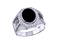 Sterling Silver Men Onyx Crystal Design Ring
