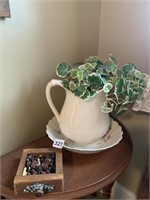 PORCELAIN PITCHER AND BOWL, DRIED BERRIES W/