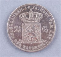 1872 Netherlands 2 1/2 G Coin Willem III