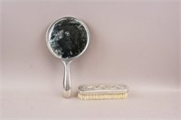 Chinese Imperial Silver-plated Mirror & Brush