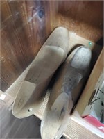 2 wooden Shoe Molds and shoe hangers