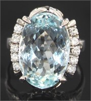 Platinum 9.90 ct Natural Aquamarine & Diamond Ring