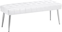 Olea White Leather Upholstered Bench, Indoor Bench