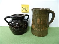H.S. Smith Pottery Pitcher Dated 1923 (Chips) &