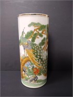 Ceramic Peacock Cylinder Vase