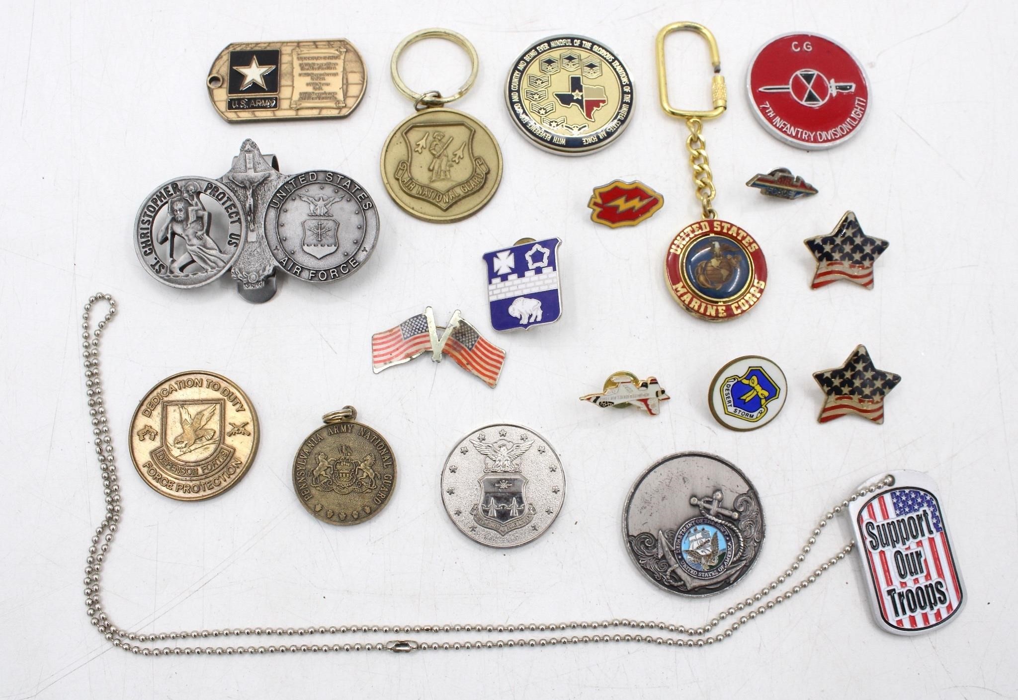 US Military Collectibles Pins Necklace Medals
