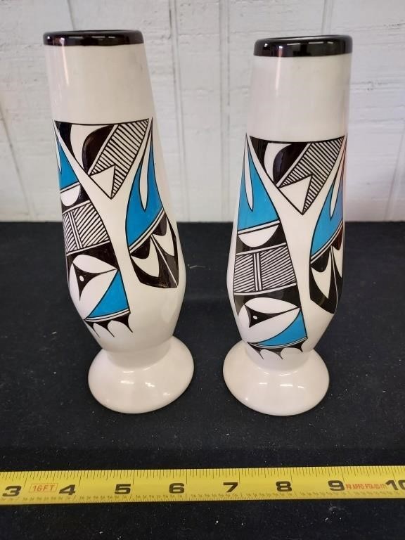 ACOMA PUEBLO Merl Atencio 2 native american vases