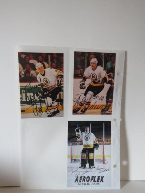 LOT 3 AUTOGRAPHED BOSTON BRUINS HOCKEY  POST CARDS