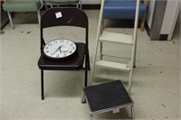 Folding chair, step stool, step ladder, clock