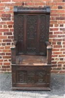 1700-1800 Carved Oak Deacon's Chair w/ storage