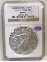 2015-W BURNISHED SILVER EAGLE NGC MS69