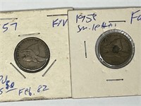 2 Flying Eagle Cent Penny 1857 & 1858