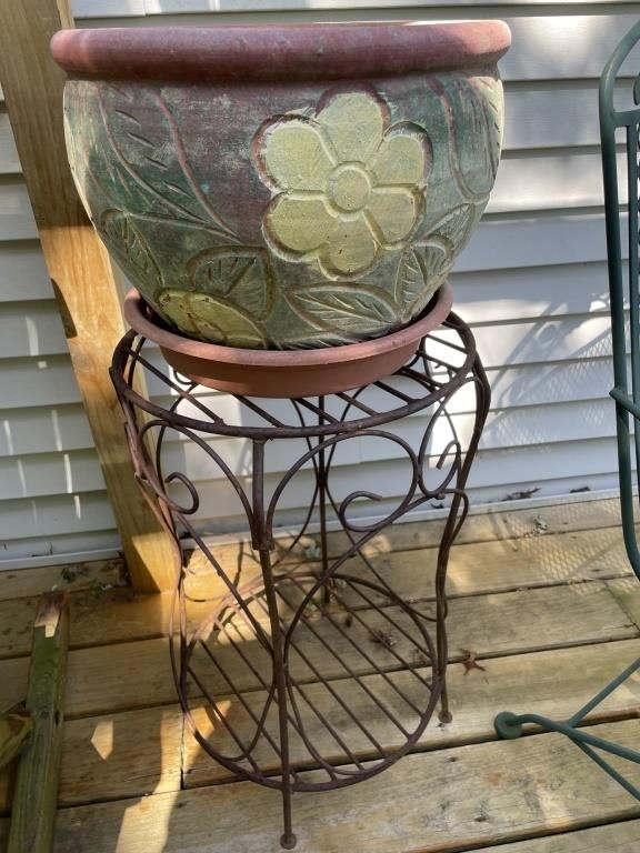 Flower pot with stand.  Flower pot is 15”