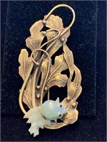 JOSEFF GENUINE JADE FISH AND GOLD PLANT BROOCH;