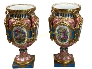 Pair Porcelain Monumental Urns