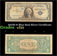 1957B $1 Blue Seal Silver Certificate Grades vf+