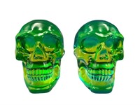 2 Teal to Green Crystal skull Paperweights