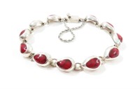 STERLING SILVER BRACELET RED CARNELIAN STONES