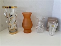 Vintage Gold Trim Floral Vase 11" , Avon Crystal