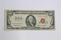 U.S. $100 RED SEAL BILL, SERIES 1966