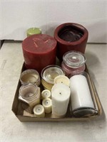 Large box of assorted candles, mix of new and