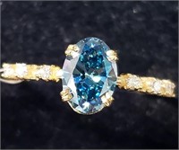 $2405 10K Lab Blue & Natural Diamond 0.92Ct Ring