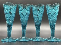 4 Fenton Aqua Butterfly Diamond Pedestal Vases Uv