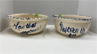 (2) east Texas stoneware popcorn bowls