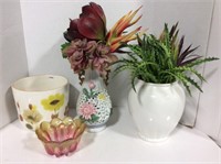 3 Planters / Vases and Artificial Flowers