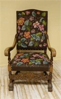 Louis XIII Style Needlepoint Oak Armchair.