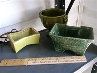 Three Vintage Ceramic Green Planters