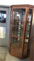 Corner curio cabinet glass shelves loaded sliding