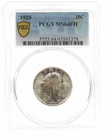 1925 US STANDING LIBERTY 25C SILVER COIN PCGS MS64