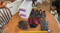 Water Shoes Size 8 & 6, Leather Gloves, & Totes