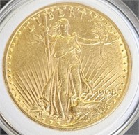 1908-D $20 US Liberty Gold Coin