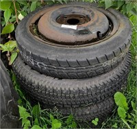 Lot of 7 misc. ATV tires and wheels, car spares.