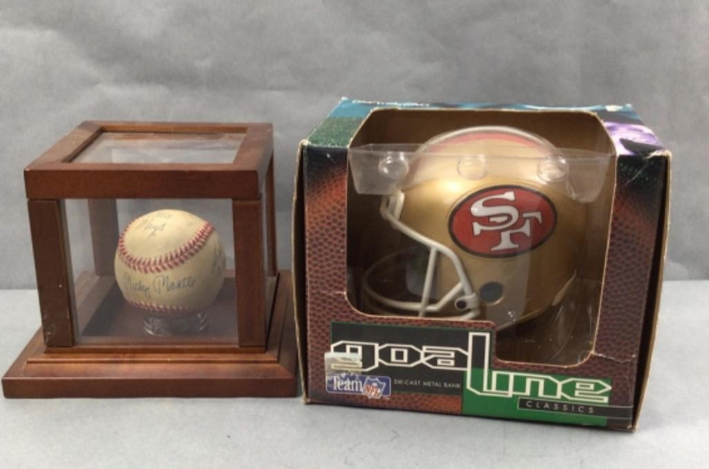 Faux baseball autographs and 49ers die cast bank